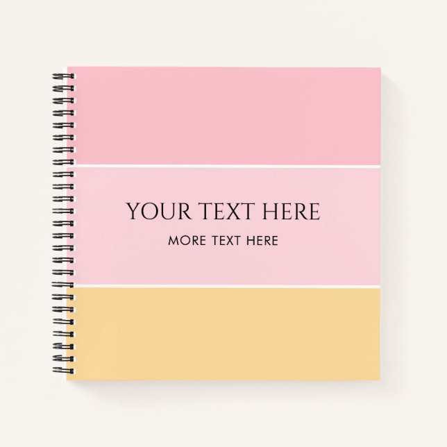 Carnet Personnalisable Vanille rose Modèle rayé jaune (Devant)