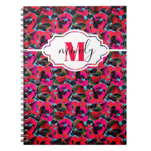 Carnet personnalisé à motif floral rose vif