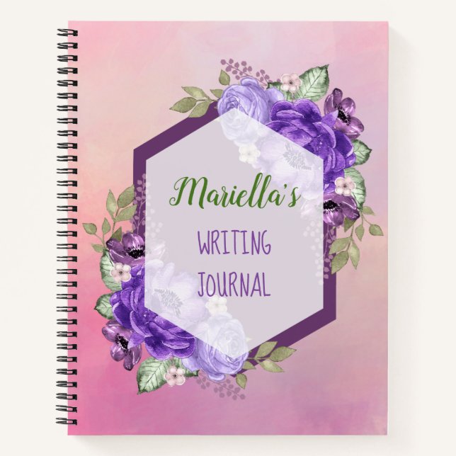 Carnet personnalisé de fleurs d'aquarelle violette (Devant)