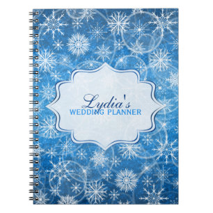 Carnet personnalisé de flocons de neige bleu et bl