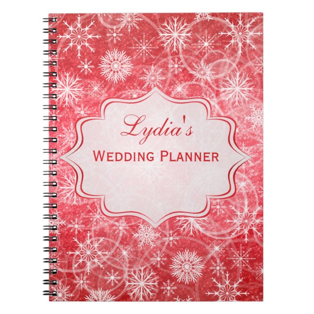 Carnet personnalisé de flocons de neige rouge et b (Devant)