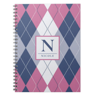 Carnet Personnalisé Dusty Rose & Navy Blue Preppy Jacquar