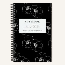 Carnet Personnalisé Fleurs Blanches et Noires