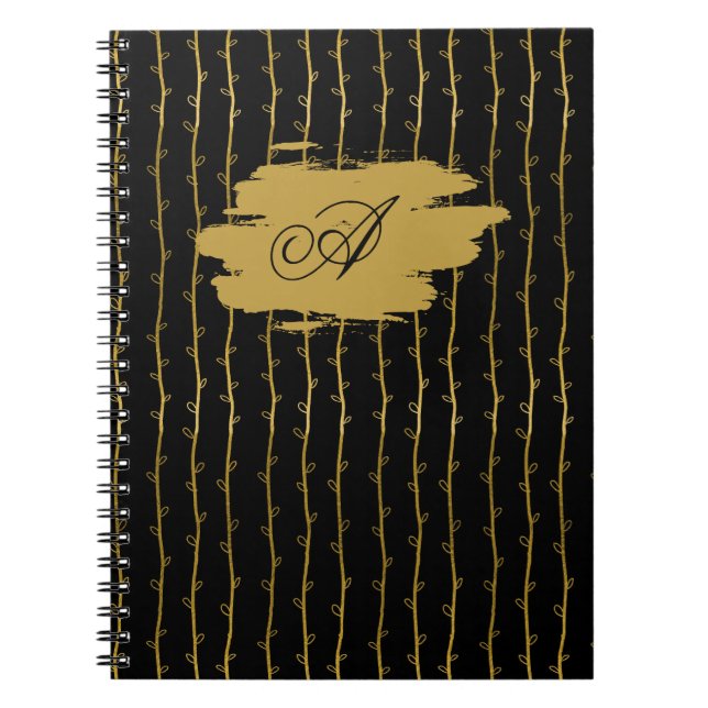 Carnet Personnalisé Luxueux Noir et Feuille d'Or (Devant)