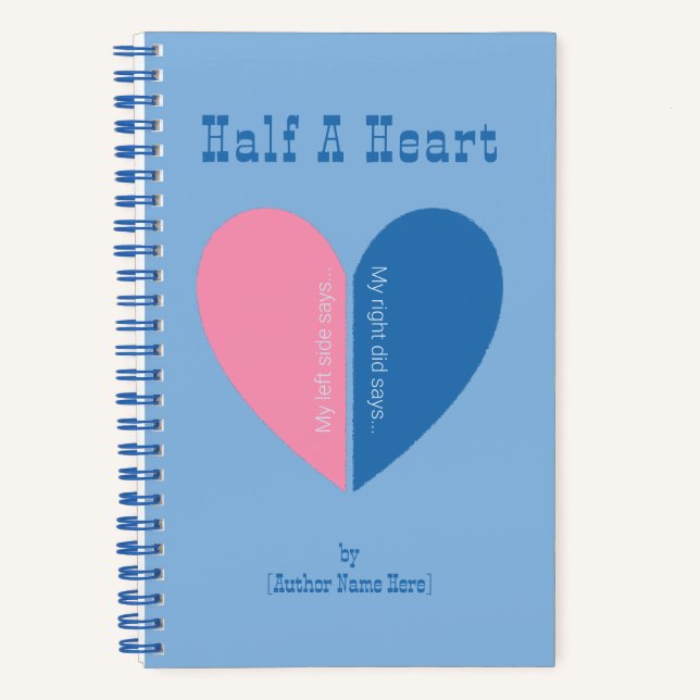 Carnet Personnalisé Moderne Demi A Coeur Bleu Rose Journa (Recto)