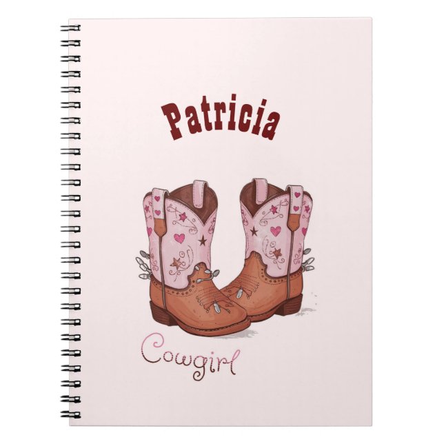 Carnet Personnalisé Nom tendance Cute CowGirl Bottes rose (Devant)