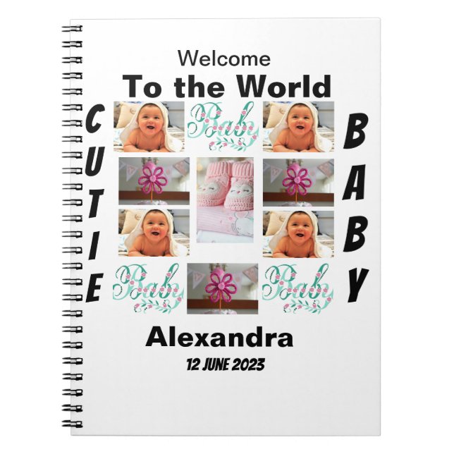 Carnet Personnalisé Nouveau bébé 11 Photo Collage (Devant)