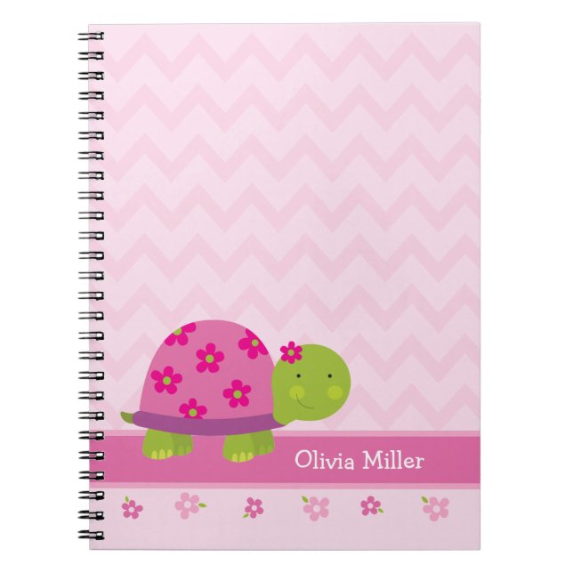Carnet personnalisé par rose mignon de tortue pour (Devant)