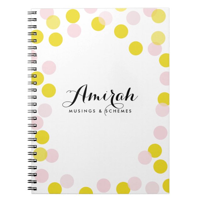 Carnet personnalisé Pois Confetti rose et jaune (Devant)