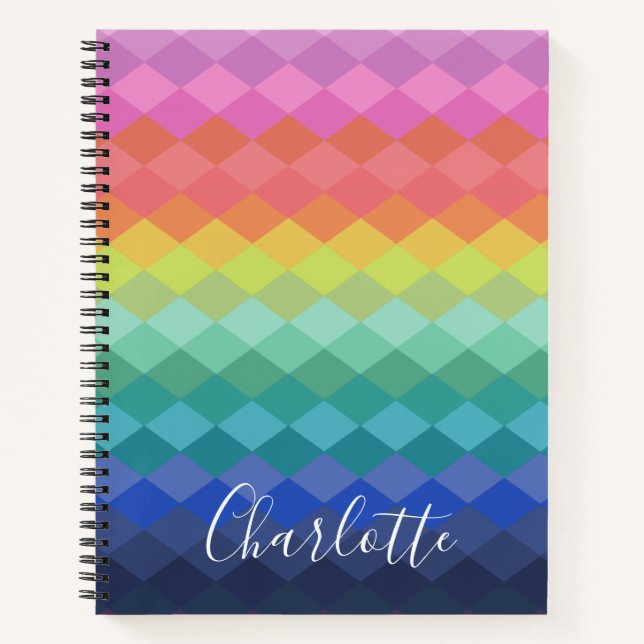Carnet Personnalisé Rainbow Gradient Élégant Nom Vibrant (Devant)