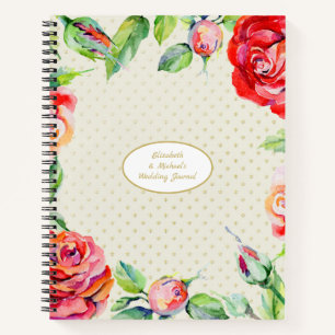 Carnet Personnalisé Red Roses Gold Mariage Fête des marié