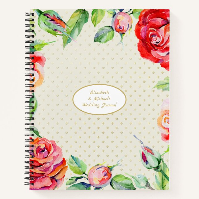 Carnet Personnalisé Red Roses Gold Mariage Fête des marié (Devant)