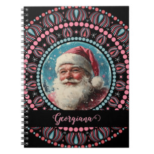 Carnet Personnalisé Retro Père Noël Pinkmas Floral Mandal
