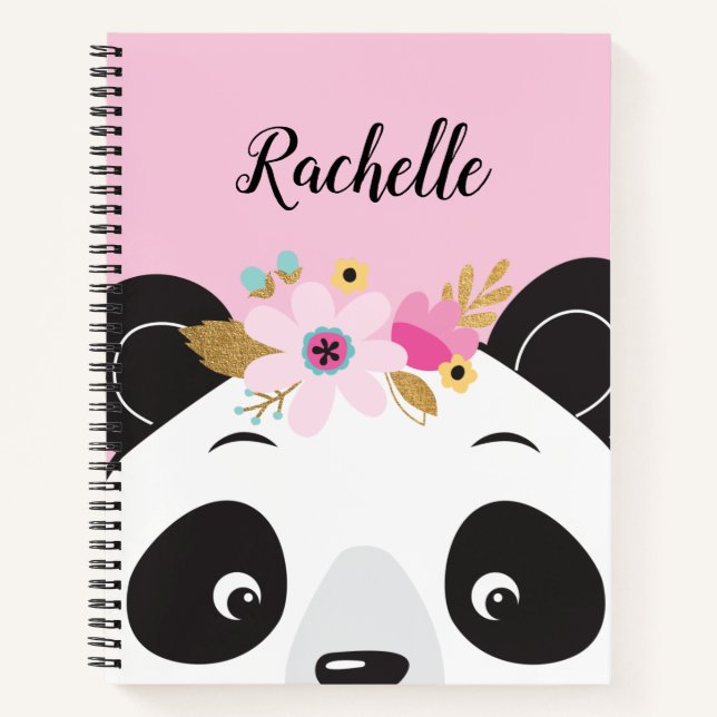 Carnet Personnalisé rose Kawaii fille Panda visage ours (Devant)