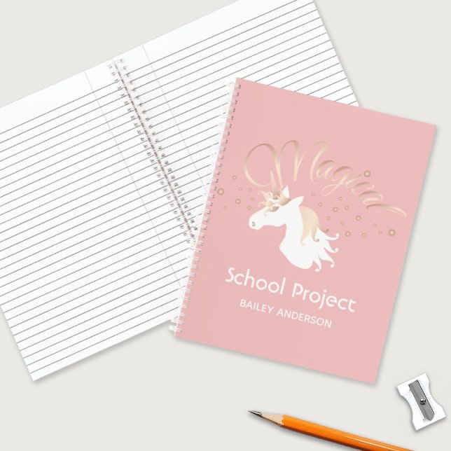 Carnet Personnalisé Rose moderne Magique Unicorn Enfants (Créateur téléchargé)