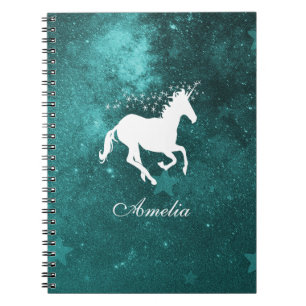 Carnet personnalisé Unicorne turquoise