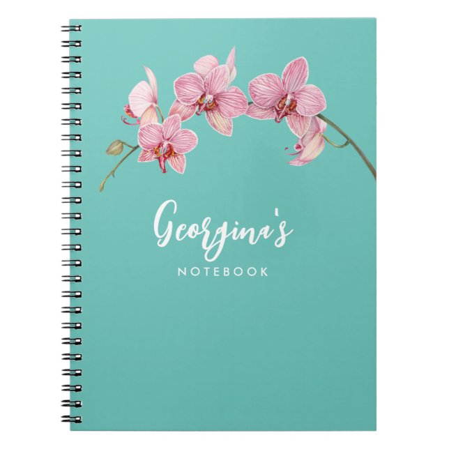 Carnet Personnaliser Aquarelle Rose Moth Orchidées Flower (Devant)