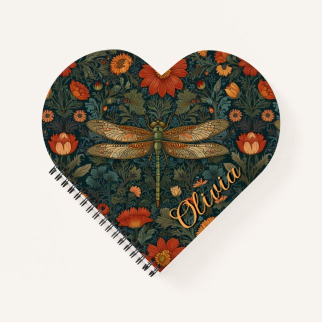 Carnet Personnaliser dragonfly orange floral boho chic (Devant)