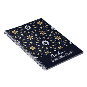 Carnet Personnaliser Navy Blue Blanc & Or Mandala Dot Art