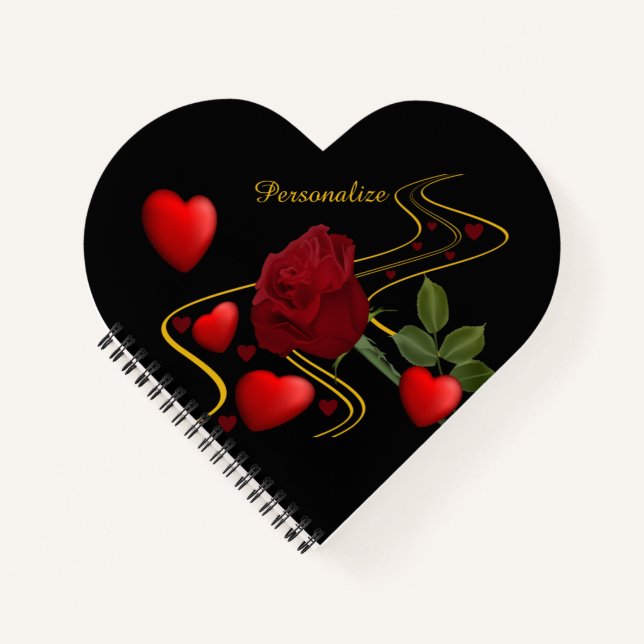 Carnet Personnaliser Romantique Red Hearts Rose Gold Ruba (Devant)