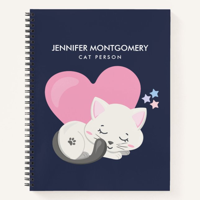 Carnet Personne Chat Texte mignon Blanc Kitty Chat Dormir (Devant)