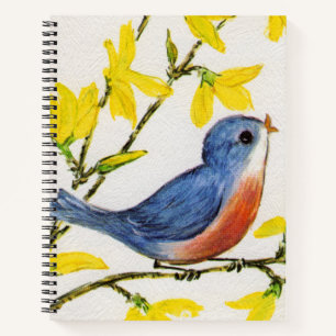 Carnet Petit chant Oiseau rouge et bleu dans les fleurs d