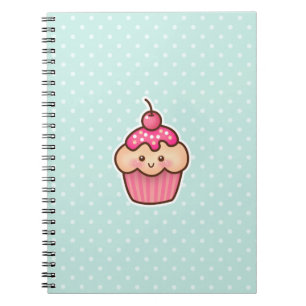 Carnet Petit gâteau rose de Kawaii et pois bleu en bon