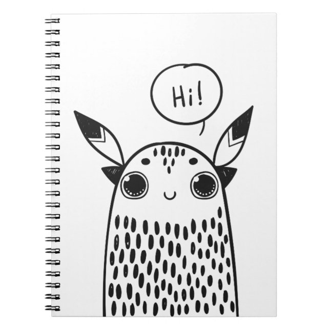 Carnet Petit Monstre mignon noir et blanc Illustré (Devant)