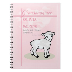 Carnet Petite-fille Baptême Agneau rose Personnalisé