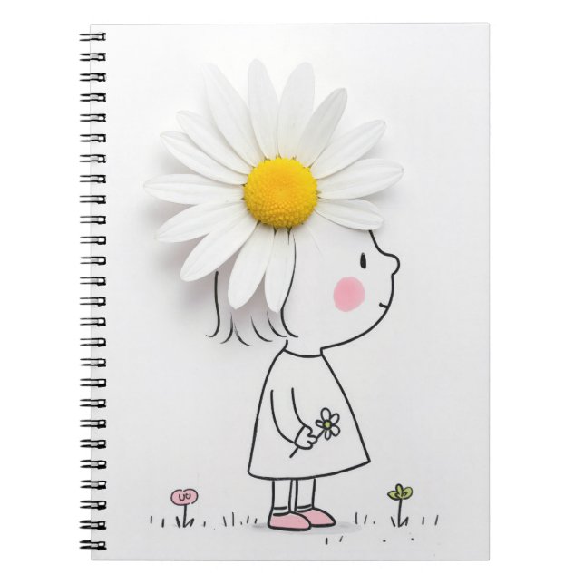 Carnet Petite fille et marguerite blanche sur sa tête (Devant)