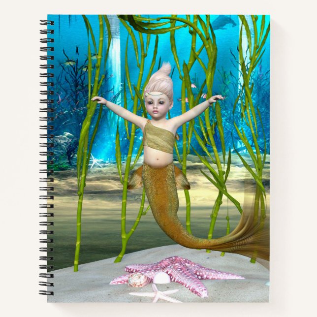 Carnet Petite Fille Fantastique de la Sirène, Océan Bleu (Devant)