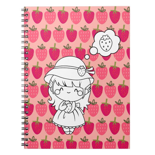 Carnet Petite fille penser aux fraises (Devant)