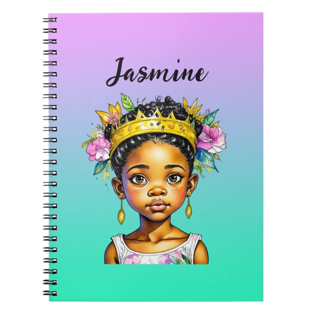 Carnet Petite fille personnalisée Princesse de couleur (Devant)
