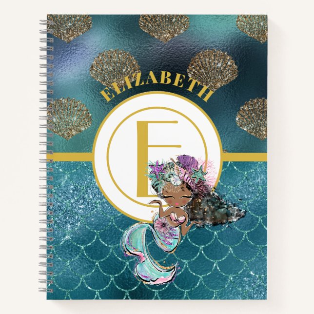 Carnet Petite Sirène Noire Balances Bleues Monogrammes Fi (Devant)