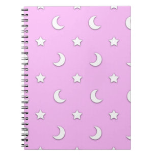 Carnet Petites étoiles blanches et lunes sur fond rose
