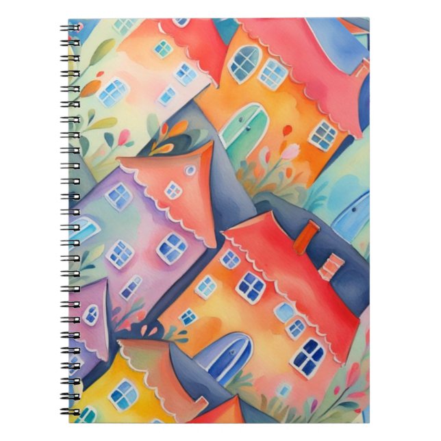 Carnet Petites maisons pastel de couleur douce, couleur p (Devant)