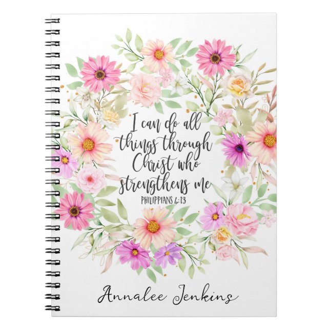 Carnet Philippiens 4:13 Bible Scripture Verse Floral (Devant)
