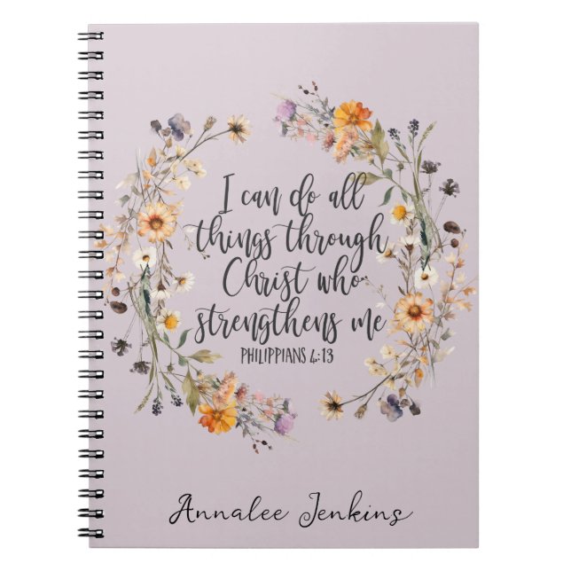 Carnet Philippiens 4:13 Bible Scripture Verse Floral (Devant)