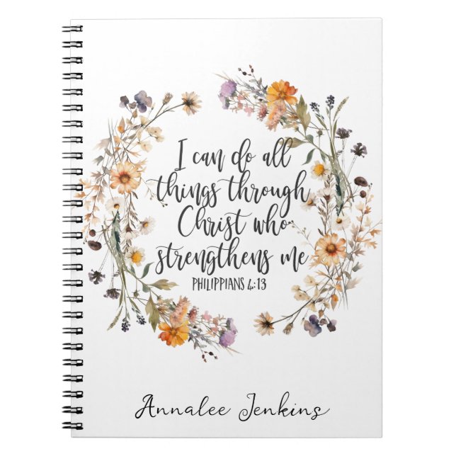 Carnet Philippiens 4:13 Bible Scripture Verse Floral (Devant)