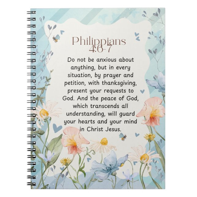Carnet Philippiens 4:6-7 Bible chrétienne Verse Aquarelle (Devant)