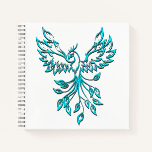 Carnet Phoenix Bleu se Lève sur Fond Blanc