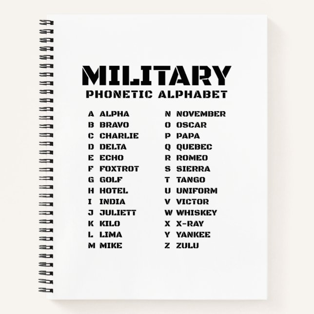 Carnet Phonetic Alphabet for the Military – College Ruled (Devant)