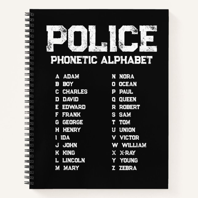 Carnet Phonetic Alphabet Police Notebook Adam-Zebra Black (Devant)