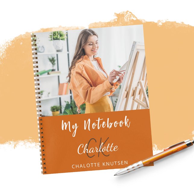 Carnet Photo brûlé orange nom monogramme (Créateur téléchargé)