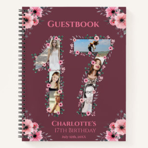 Carnet Photo Collage 17th Birthday Pink Flower Guest Book