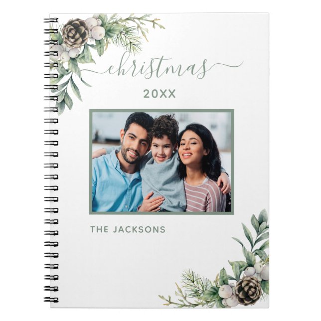 Carnet Photo de famille de Noël blanc nom de pin cône (Devant)