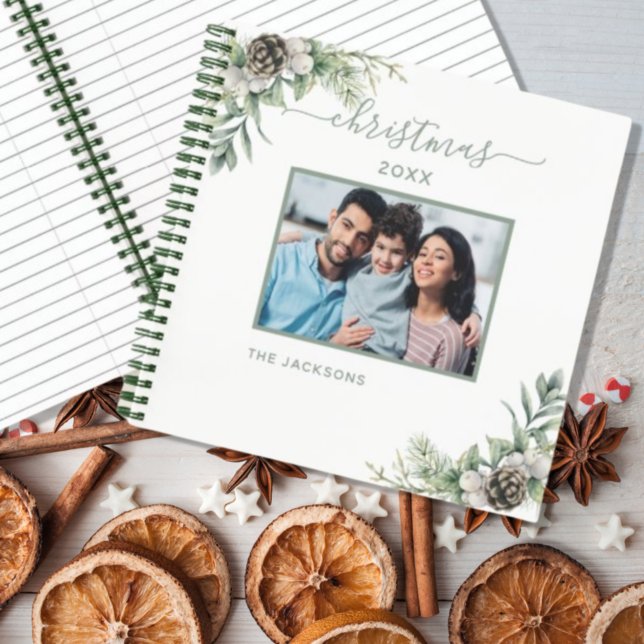 Carnet Photo de famille de Noël blanc nom de pin cône (Créateur téléchargé)