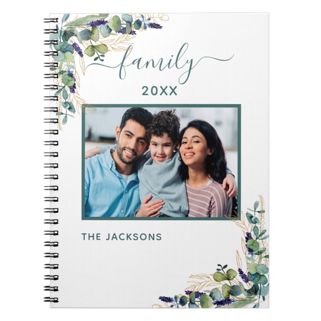 Carnet Photo de famille eucalyptus vert nom blanc (Devant)