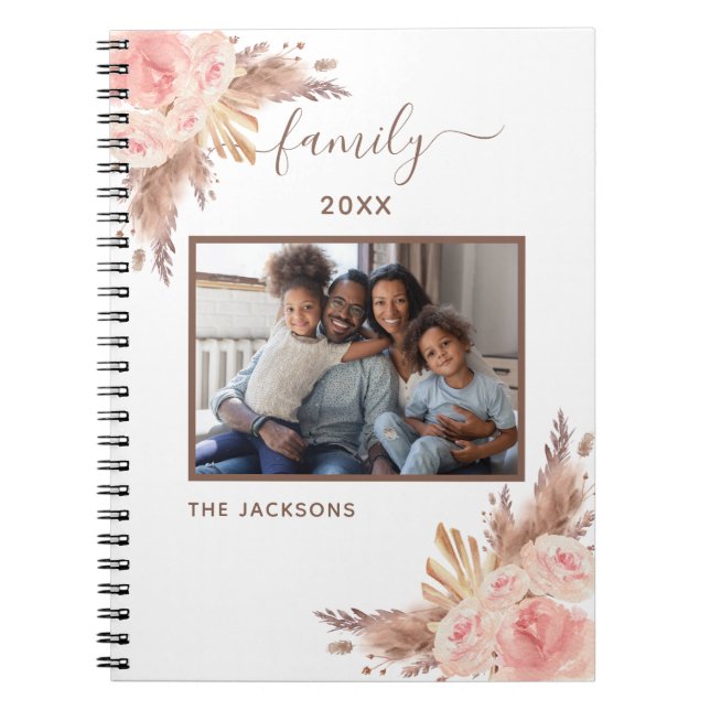Carnet Photo de famille pampas herbe rose floral blanc (Devant)