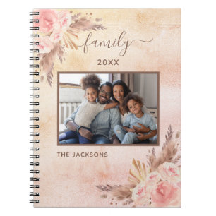 Carnet Photo de famille pampas herbe rose or rose fleuron